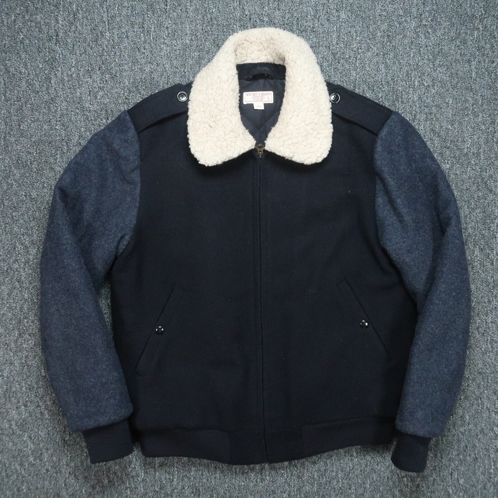 Wallace‎ & Barnes Jacket Mens Small Wool Bomber Zip Quilt Lined Faux Fur J Crew